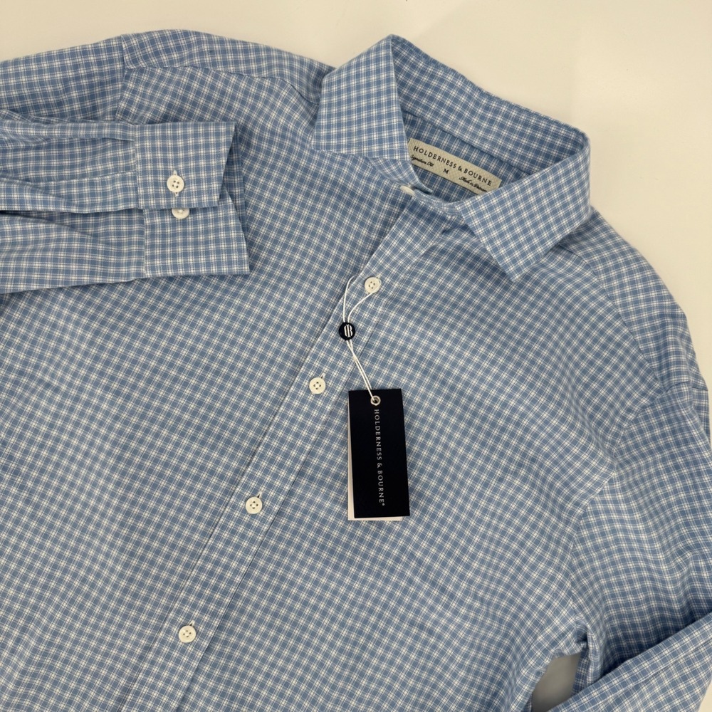Holderness & Bourne The McColl Shirt Mens Medium Blue White Plaid Signature Fit